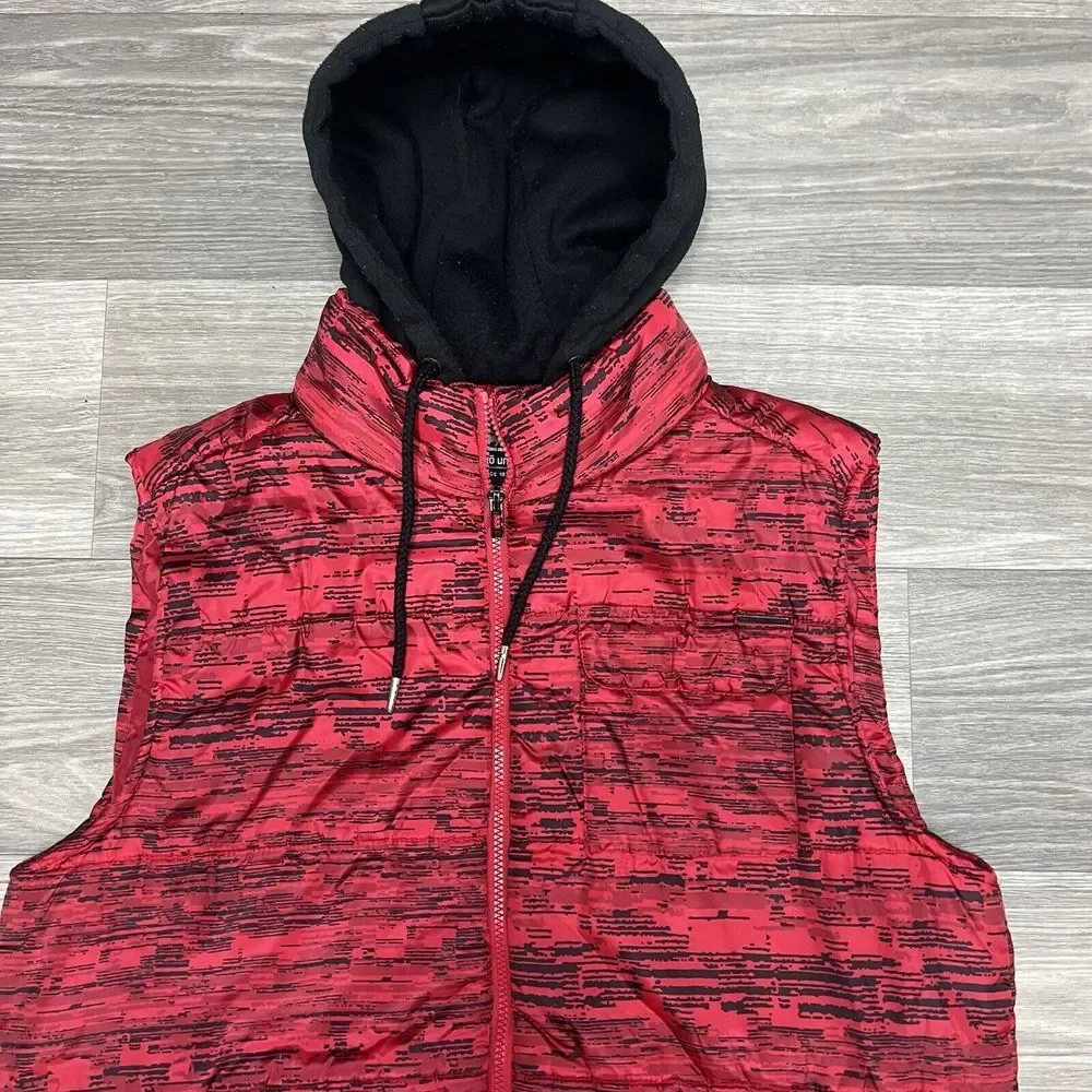 Vintage Y2K Ecko Unltd Puffer Hoodie Vest Mens Large‎ Red Tiger Camo Black Skate